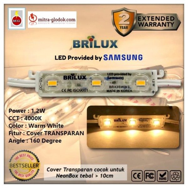 LED Module Brilux Samsung Korea SMD 5630 | 3 Mata - Warm White